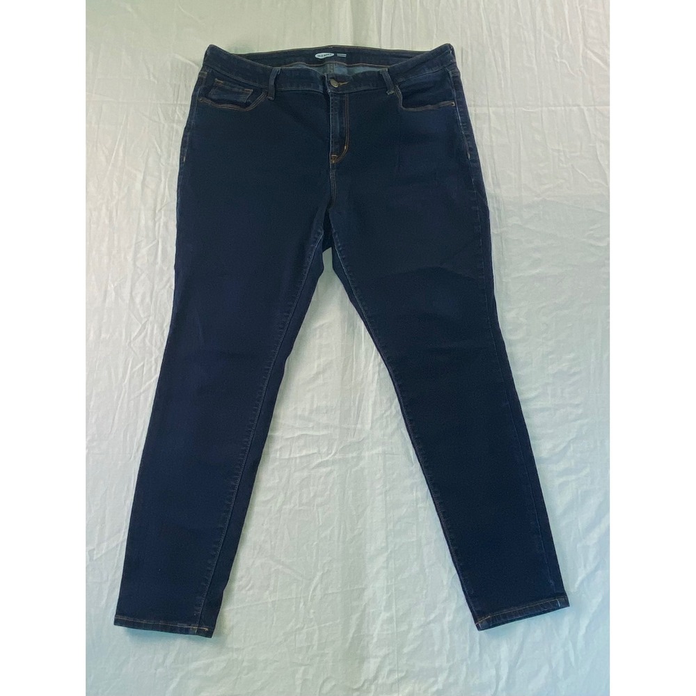 Old Navy Rockstar Super‎ Skinny Jeans Dark Wash Indigo Denim Womens 16 short